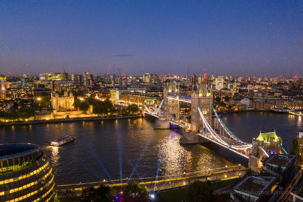 Over London Tower Bridge at Night DJI Mavic Pro 2